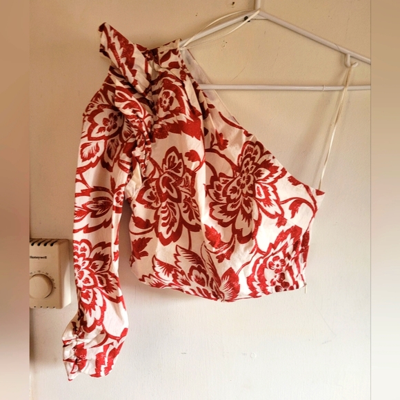 ZARA | One Shoulder Red Floral Top - Picture 1 of 4